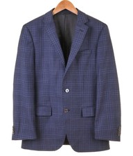 RECENT Hugo Boss Navy Blue Plaid Check Woven Wool Blazer Sport Coat Jacket 38 R