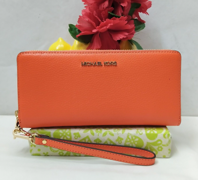 杏　MICHAEL KORS JET SET TRAVEL 財布 Michael Kors Jet Set Travel Orange Pebbled Leather Zip Around