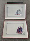 Georges Briard Designs Vintage Set of 2 Nautical Trays Plate Sailboat Boat Sea