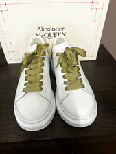 Alexander McQueen Men’s White Leather Sneakers Gold Heel Lace-Up EU 41.5