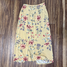 Vintage 90s SAG HARBOR Yellow Multicolor Floral Side Zip Cottage Midi Skirt 12