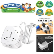 8-Outlet Surge Protector Power Strip with 4 USB Ports  6 Ft Flat Extension Cord