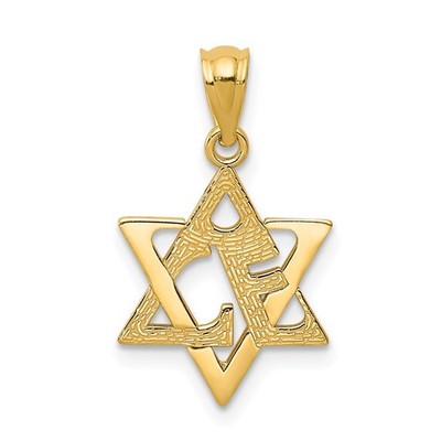 14k Gelbgold poliert und strukturiert Davidstern Charm Anhänger 0,57gm