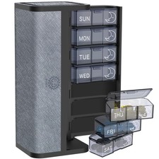 7-Day AM/PM Pill Organizer with Scratch-Resistant Leather Case - Portable Wee...