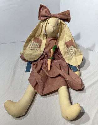 Primitive bunny  Rag  Doll w/ Dress & Carrot