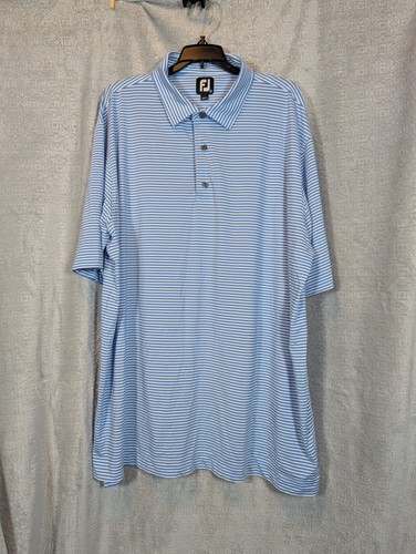 FootJoy Polo Herren 3XL Feeder Streifen Lisle Polo Performance Stretch Golf hellblau 