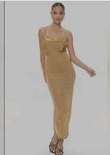 Forever 21 Maxi Gold Criss Cross Cowl Neck Slip Dress Size Medium Women's 