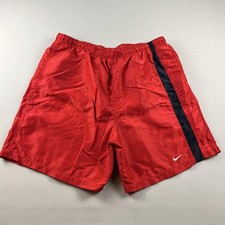 Vintage Nike Swim Shorts Mens Large Red Black Stripe Lined Trunks Swoosh 90s