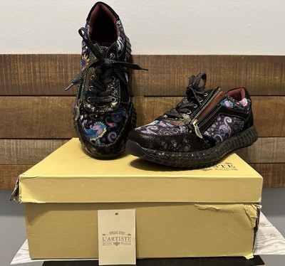 L Artiste by Spring Step Javana Size 42 Velvet Floral Platform Sneakers 10.5-11