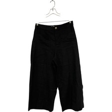 Zara Women Cropped Trouser Pants Large Black Wide Leg Viscose Linen 2845/722 NWT