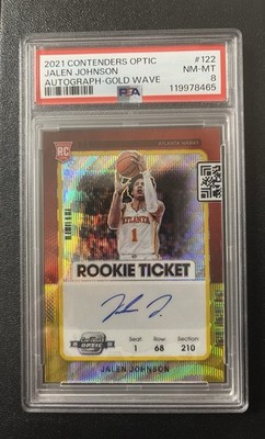 2021 Contenders Optic Jalen Johnson Auto Rookie Ticket Gold Wave /10 PSA 8 RC