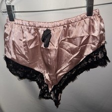 Vintage PJ Shorts Pink Black Lace Feminine Romantic Pajama Medium