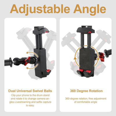Drum Set Phone Holder Adjustable Angle Clamp Phones Mount Recording Drummer