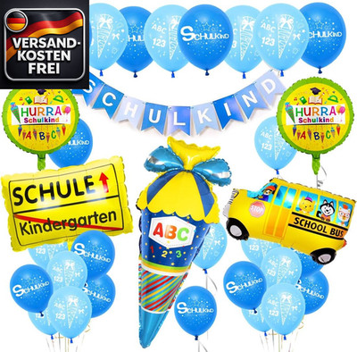 Einschulung Deko Set Mädchen Schulanfang Dekoration mit Ballons & Banner für Sch