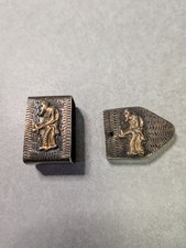 Vtg Medieval Style Viking Belt Buckle  End Tip Embossed Silver Tone Hardware