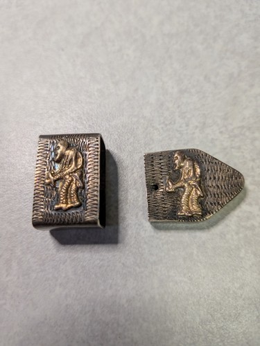 Vtg Medieval Style Viking Belt Buckle & End Tip Embossed Silver Tone Hardware