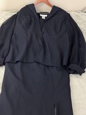 JR Nites Navy 16W 2pc Evening Suit-Beaded- Long Sheer Sleeves