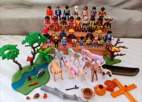 Huge Playmobil Lot 35+ Figures Horses Animals Canoe Campfire Vintage Mixed
