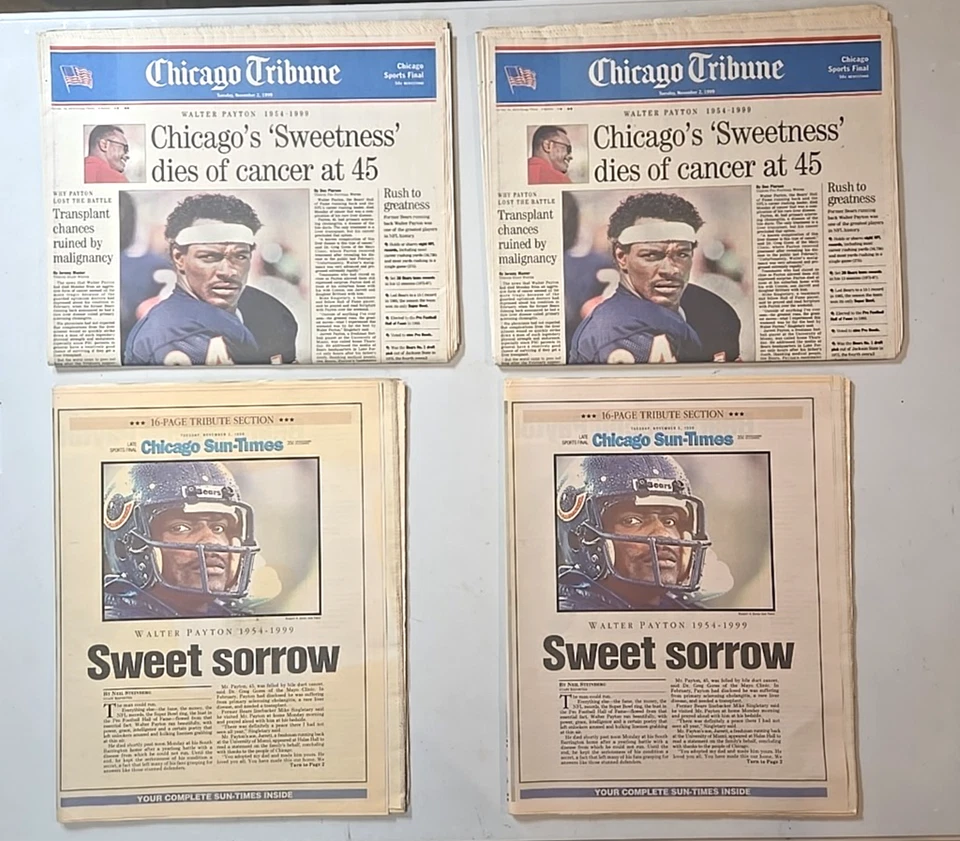 ¡NUEVO! Periódicos completos Walter Payton Tribute, Chicago Tribune & Sun-Times 1999 Foto 2 de 4