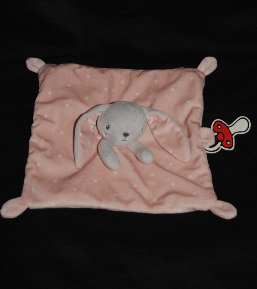 🐰 Doudou plat lapin rose étoile blanc SIMBA TOYS NICOTOY blanche attache tétine - Photo 1/2