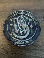 VINTAGE 1970s  SMITH  WESSON  GUN FIREARM COMPANY Silver BELT BUCKLE