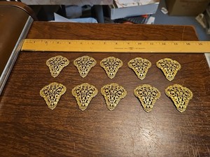 Lot Of 10 Shield Pendants France Vintage 60s Brass Stampings Findings Jewelry