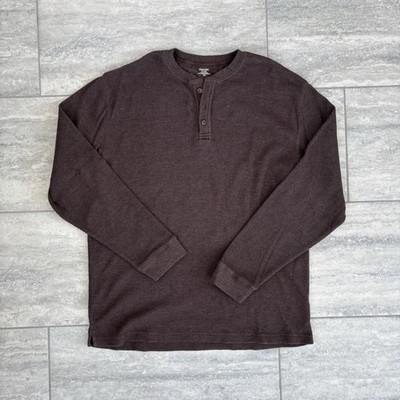 Men s Long Sleeve Waffle Knit Henley Shirt Brown St. John s Bay XL Tall EUC