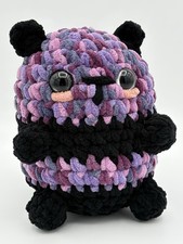 Handmade Crochet Panda Plush Patches Purple Pink Chenille One of a Kind 5x6