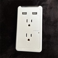 GE 3-Outlet Surge Protector with USB Ports, Indicator Light, White