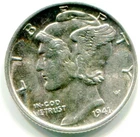 1941 SILVER MERCURY DIME !!  AU+ !!