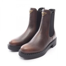 PRADA Chelsea short boots shoes leather Brown Triangle logo Used Women 38