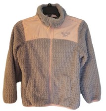 Reebok Jacket Girl's 10/12 Gray/Pink Polyester Lined Faux Fur Zip-up Pockets