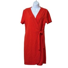 J.Crew Red Wrap Dress Size Large Cotton Blend Summer Casual Capsule