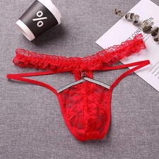 Low Rise Sheer Mesh Lace Thong T Back Underwear for Men in Various Colors