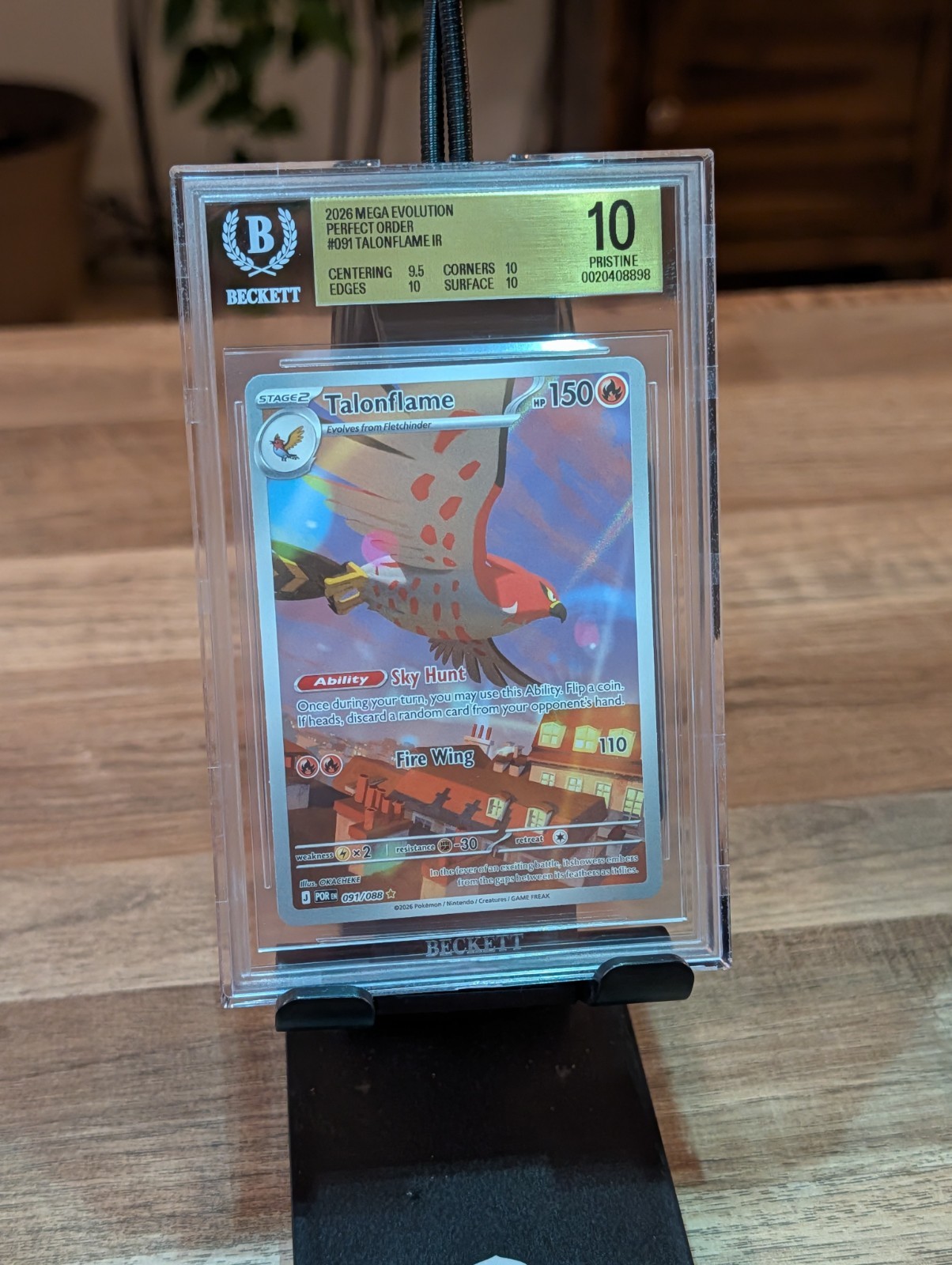 BGS 10 PRISTINE - Talonflame 091/088 - Pokemon TCG Me03: Perfect Order view 2