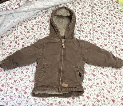 C.E. Schmidt Boys Brown Canvas Hooded Jacket with Sherpa Lining Full Zip