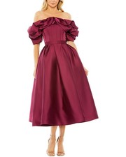 Mac Duggal Off The Shoulder Tea Length Dress Women's