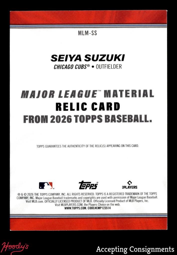 2026 Topps Major League Materials #MLMSS Seiya Suzuki GAME USED JERSEY CUBS view 2