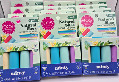 eos Natural Shea Smooth Lip Balm, Minty, Variety 4 Pack - LOT OF 12