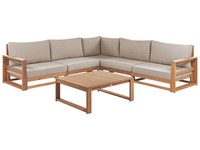 Lounge Set Zertifiziertes Akazienholz Heller Holzfarbton Ecksofa 5-Sitzer Kissen