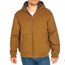 WOOLRICH Green Label Mens XL Canvas Hooded Work Jacket Flannel Lined Heavyweight