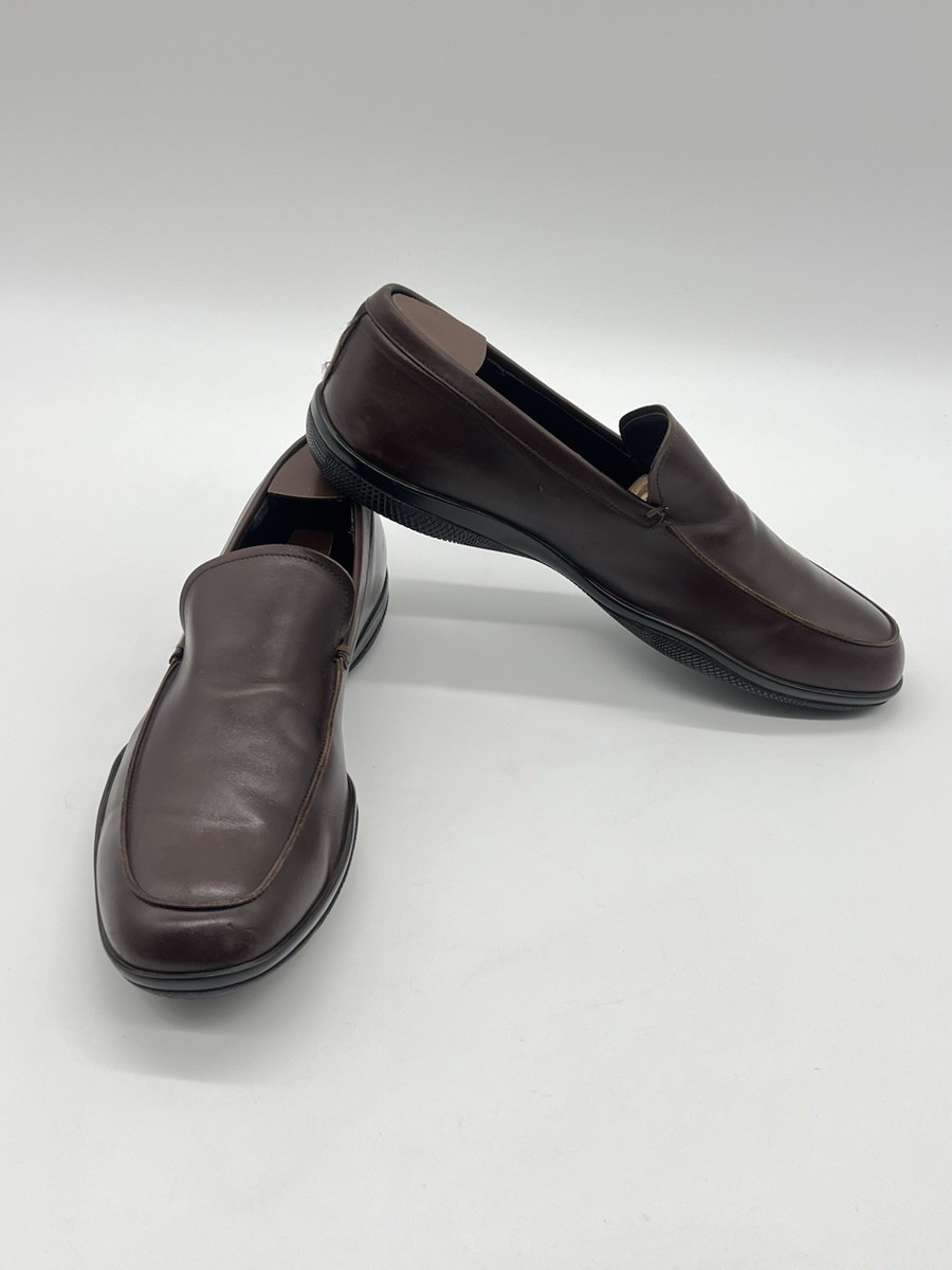 PRADA 1645 Men's Sz 10 Brown Leather Luxury Slip-on Loafers Dress