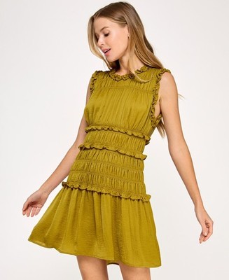 B Darlin Juniors' Gathered Satin Sleeveless a-Line Dress - Med Yellow Size 11/12