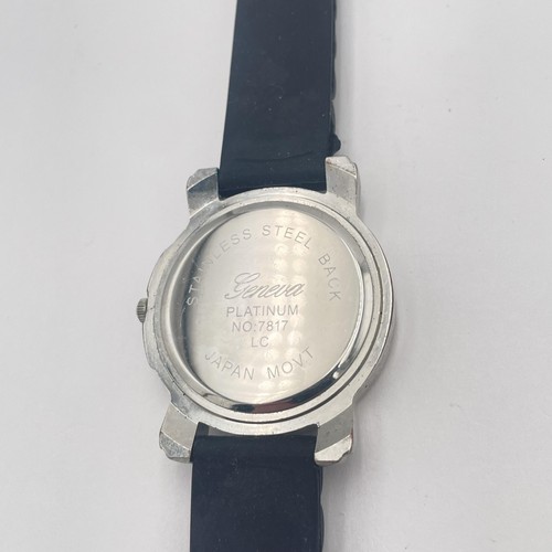 Reloj Geneva Platino Mujer Cebra Rayas Cristal Bisel Banda Silicona Japón Movt - Imagen 7 de 9