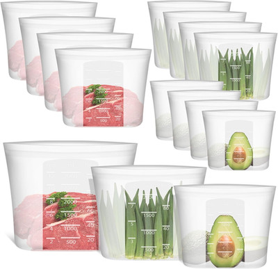 Large 12-Pack Reusable Silicone Storage Bags - Freezer, Microwave, Dishwasher Sa