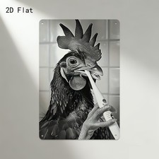 Chicken Metal Sign Funny Brushing Teeth Aluminum Sign 8x12 Plaque