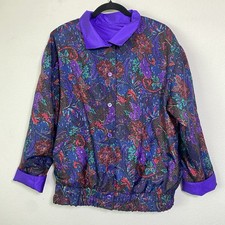 Vintage Reversable Purple Windbreaker Jacket Women Medium 80s 90s Grandma Floral
