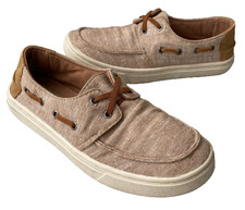 Zapatos de barco TOMS para niños beige de lona en contraste con lengüeta de tacón sin cordones (talla 1,5)