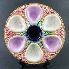Antique MAJOLICA 10" OYSTER Plate - SEAWEED  CORAL - Cobalt / Lavender / White