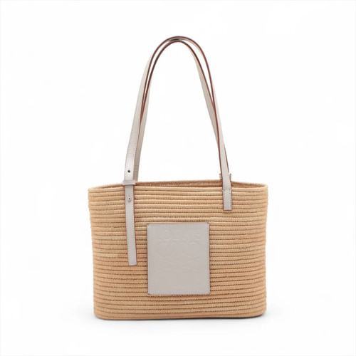 Loewe square basket Small Raffia x leather Straw bag Beige x white
